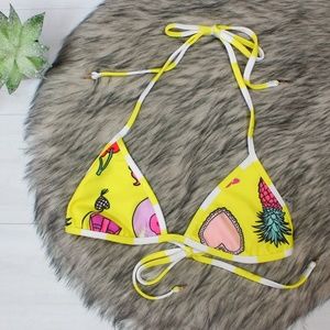 Wildfox Emoji Print Yellow Reversible Bikini Top XS NWOT